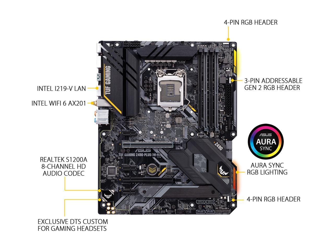 Asus Tuf Gaming Z490-Plus (Wi-Fi) Lga 1200 (Intel 10Th Gen) Intel Z490 (Wifi 6) Sata 6Gb/S Atx Intel