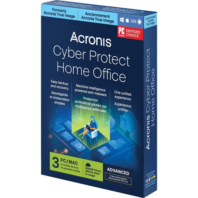 Acronis Cyber Protect Home Office Advanced - Subscription License - 3 Computer, 500 Gb Cloud Storage Space, Unlimited Mobile Device - 1 Year