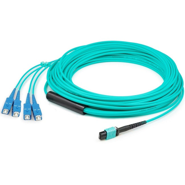 Addon 10M Mpo (Female) To 8Xsc (Male) 8-Strand Aqua Om3 Fiber Fanout Cable