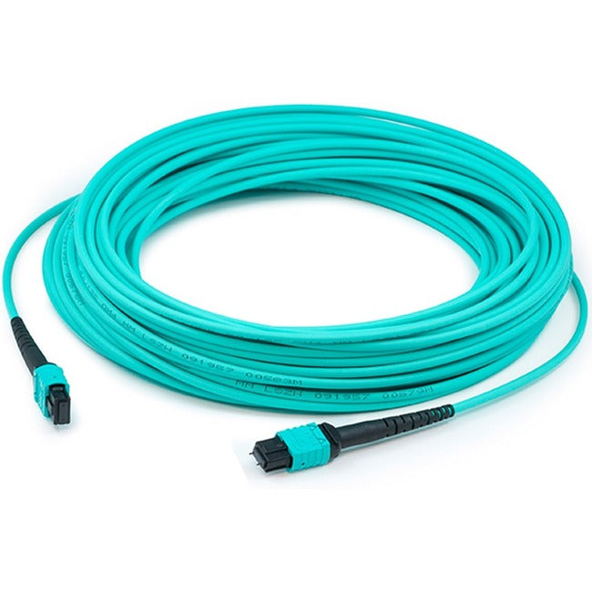 Addon 30M Mpo (Female) To Mpo (Female) 12-Strand Aqua Om4 Straight Fiber Ofnr (Riser-Rated) Patch Cable