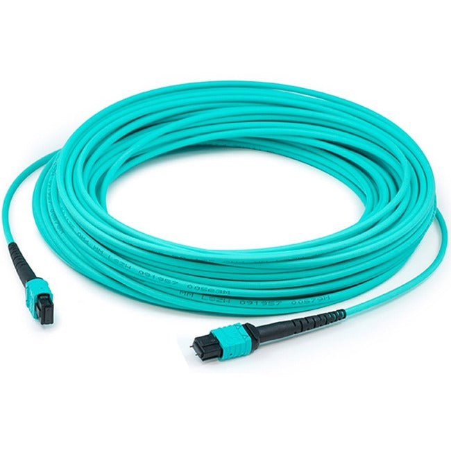 Addon 30M Mpo (Male) To Mpo (Male) 12-Strand Aqua Om3 Crossover Fiber Ofnr (Riser-Rated) Patch Cable