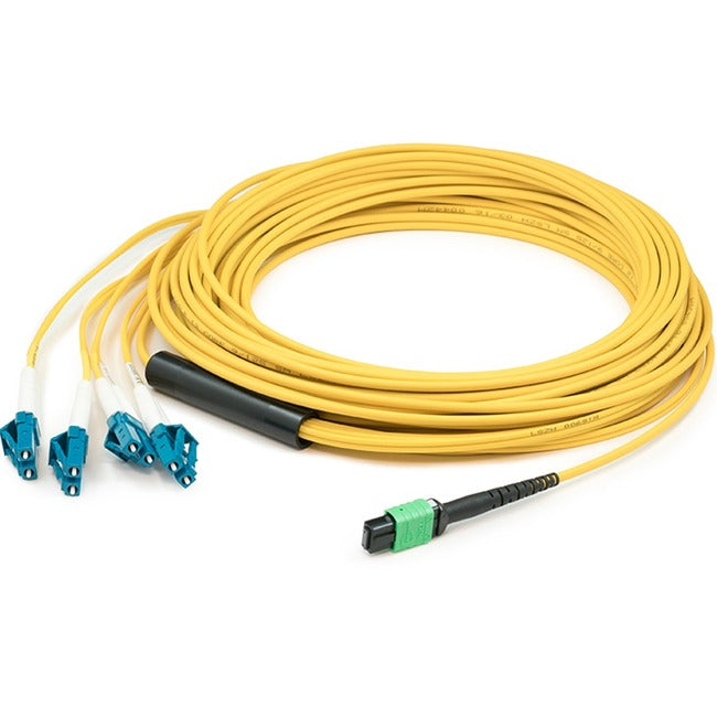 Addon 50M Mpo (Female) To 8Xlc (Male) 8-Strand Yellow Os2 Ofnr (Riser-Rated) Fiber Fanout Cable