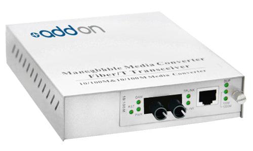 Addon Networks 100Base-Tx(Rj45) To 100Base-Fx(St), 1310Nm Network Media Converter 100 Mbit/S Multi-Mode Silver