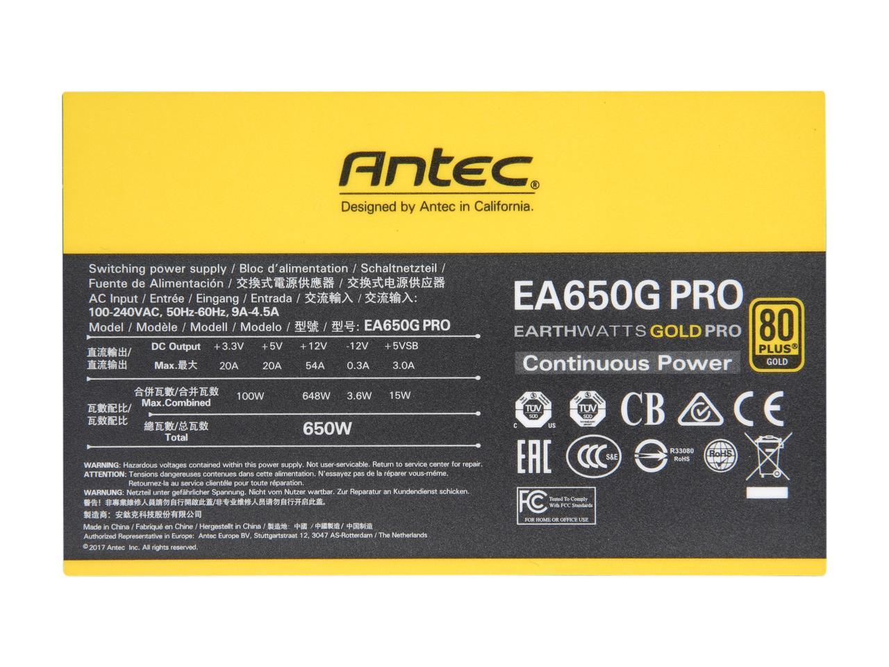 Antec Earthwatts Ea650G Pro 650W 80 Plus Gold Atx12V V2.4 Power Supply