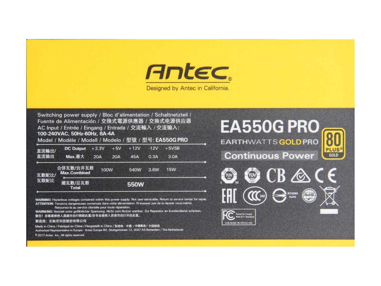 Antec Earthwatts Ea550G Pro 550W 80 Plus Gold Atx12V V2.4 Power Supply