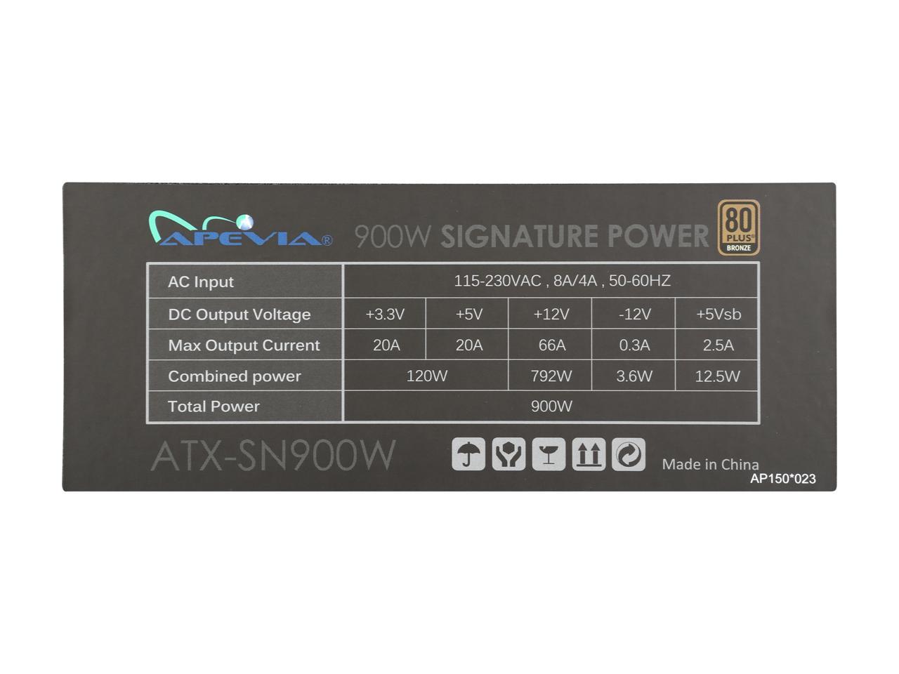 Apevia Signature Atx-Sn900W 900W 80 Plus Bronze Atx12V V2.3 Power Supply