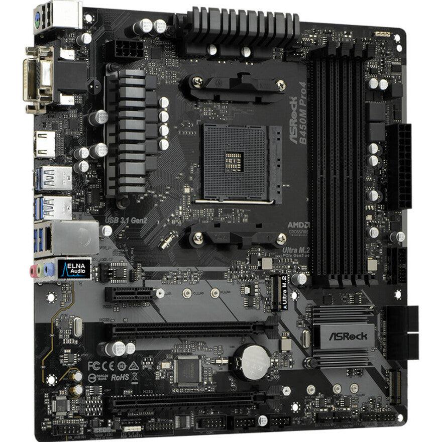 Asrock B450M Pro4 Am4 Amd Promontory B450 Sata 6Gb/S Micro Atx Amd Motherboard