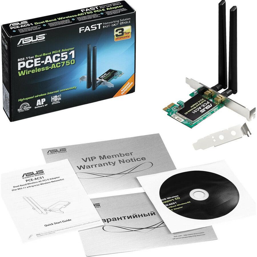 Asus Pce-Ac51 Wireless Ac750 Pcie Adapter Card For Dual-Band 2X2 802.11Ac Wifi