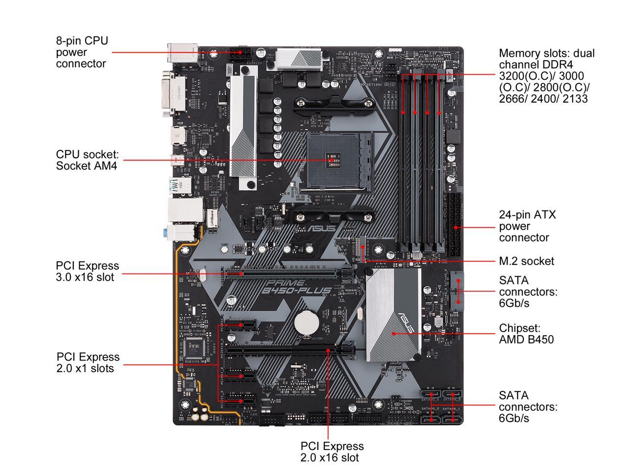 Asus Prime B450 Plus Am4 Amd B450 Sata 6Gb S Usb 3.1 Hdmi TeciSoft