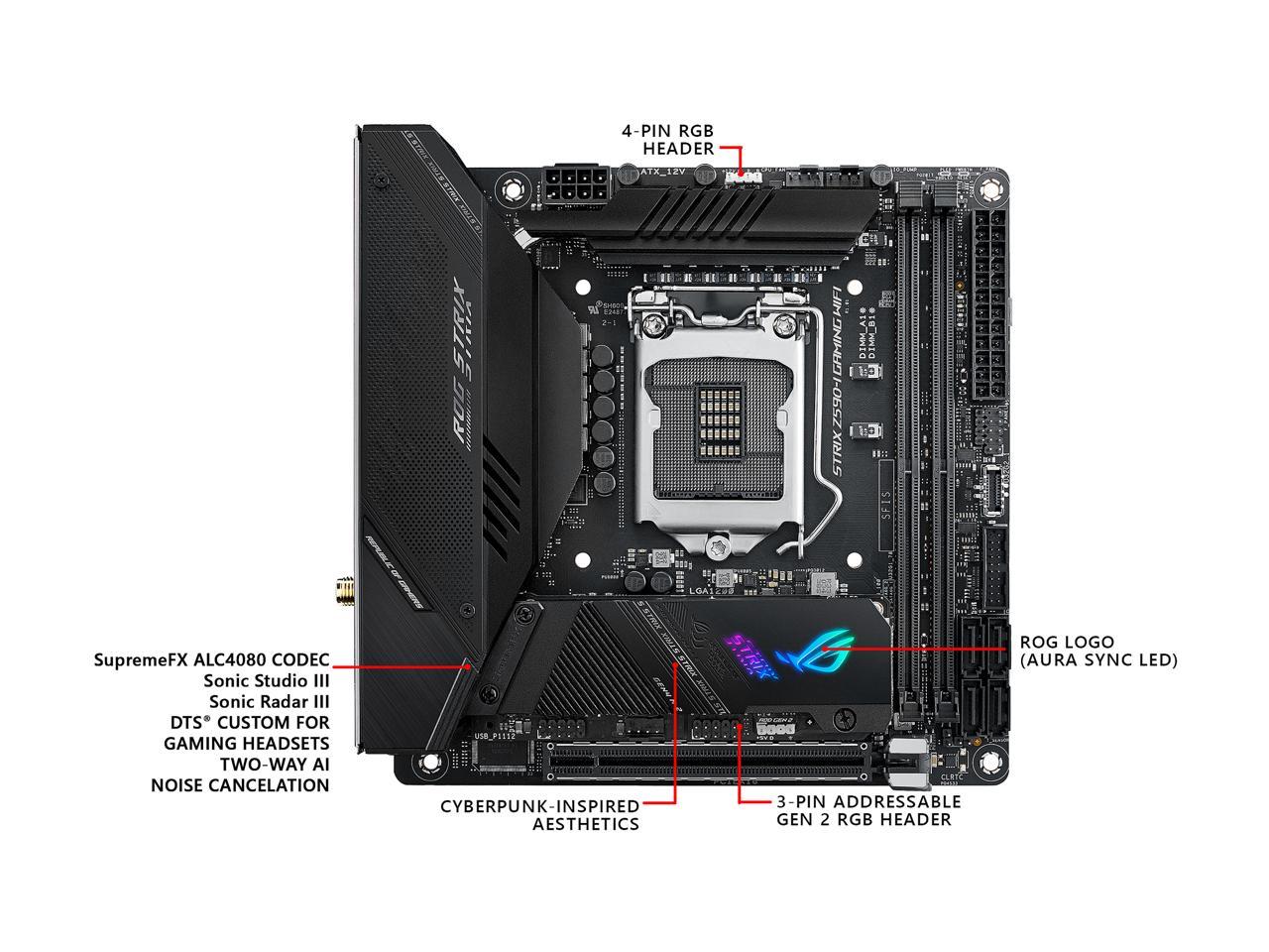 Asus Rog Strix Z590-I Gaming Wifi Lga1200/ Intel Z590/ Ddr4/ Sata3&Usb3.2/ M.2/ Mini Itx Motherboard