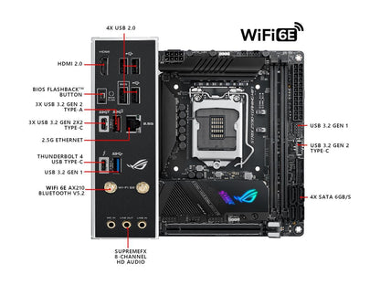 Asus Rog Strix Z590-I Gaming Wifi Lga1200/ Intel Z590/ Ddr4/ Sata3&Usb3.2/ M.2/ Mini Itx Motherboard