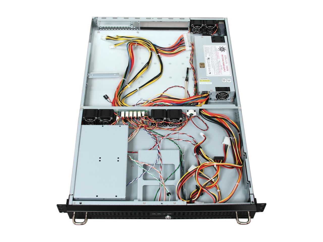 Athena Power Rm-1U164A5 Black 1.0 Mm Steel 1U Rackmount Server Case With Eps-12V 500W Power Supply Pfc 1 External 5.25" Drive Bays