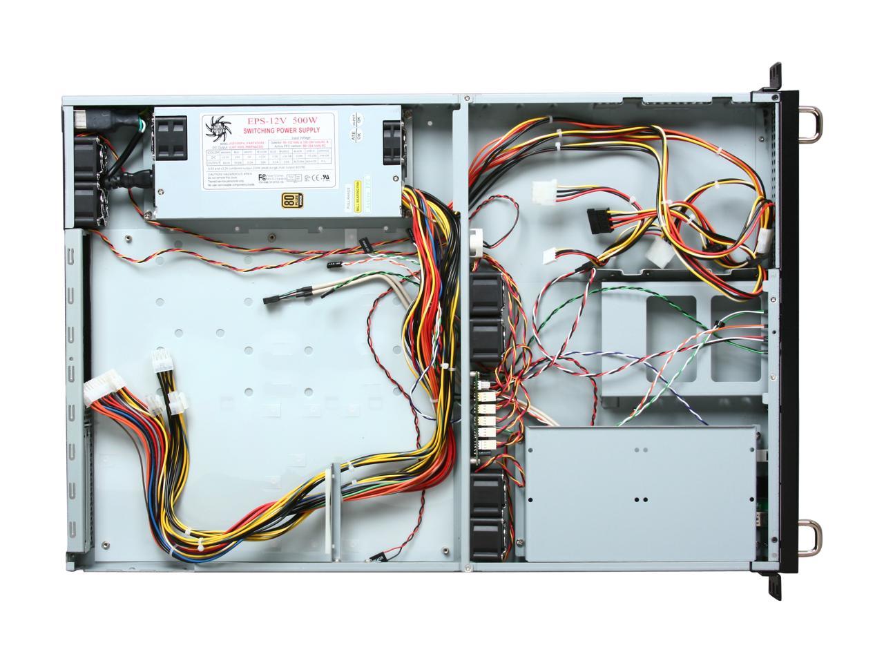 Athena Power Rm-1U164A5 Black 1.0 Mm Steel 1U Rackmount Server Case With Eps-12V 500W Power Supply Pfc 1 External 5.25" Drive Bays