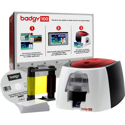 Badgy100 Color Id Card Printer,1 Clr Rib 50 Cards Sw Cables