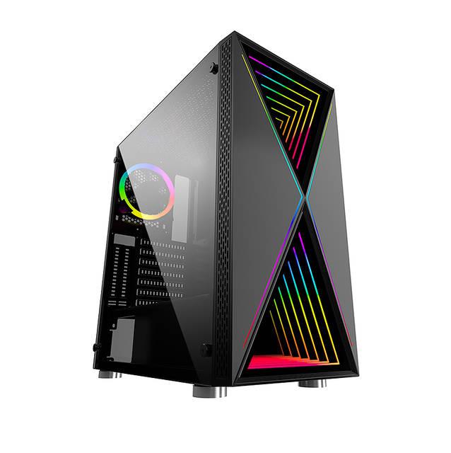 Bgears B-Blackwidow-Rgb Black Gaming Pc Atx Case, Special Ripple Effect Front Panel, Tempered