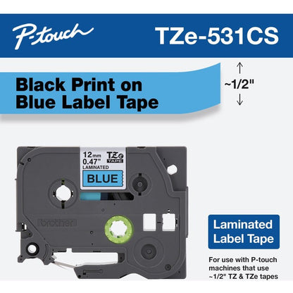 Brother Tze-531Cs, 0.47" X 26.2', Black On Blue Laminated Label Tape