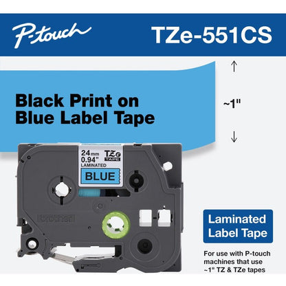 Brother Tze-551Cs, 0.94" X 26.2', Black On Blue Laminated Label Tape