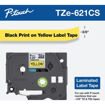 Brother Tze-621Cs, 0.35" X 26.2', Black On Yellow Laminated Label Tape