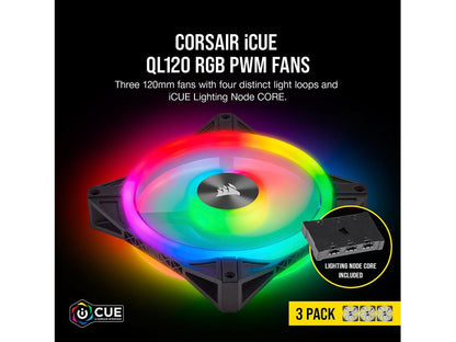 Corsair Ql Series, Icue Ql120 Rgb, 120Mm Rgb Led Fan, Triple Pack With Lighting Node Core, Co-9050098-Ww