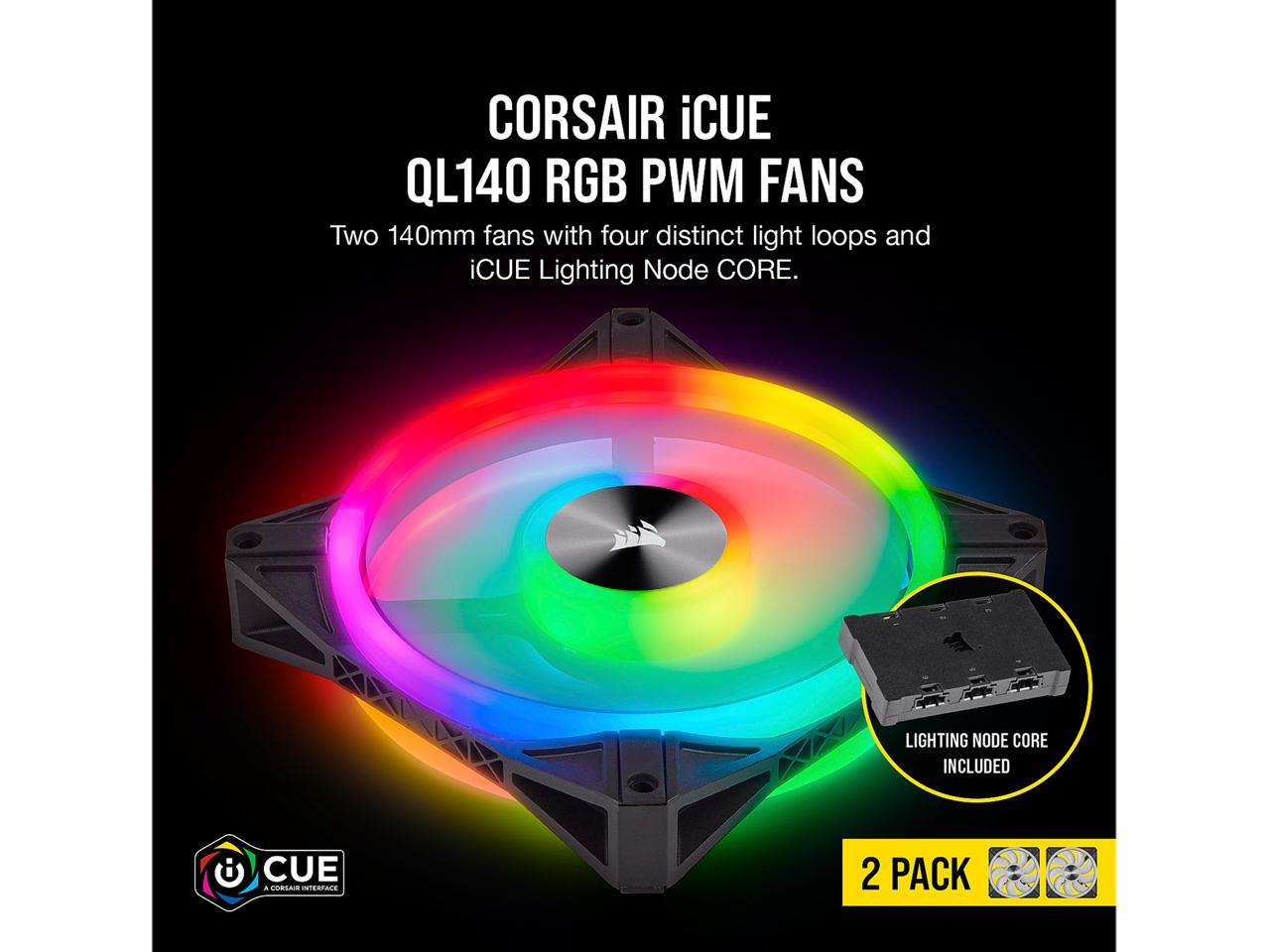 Corsair Ql Series, Icue Ql140 Rgb, 140Mm Rgb Led Fan, Dual Pack With Lighting Node Core, Co-9050100-Ww