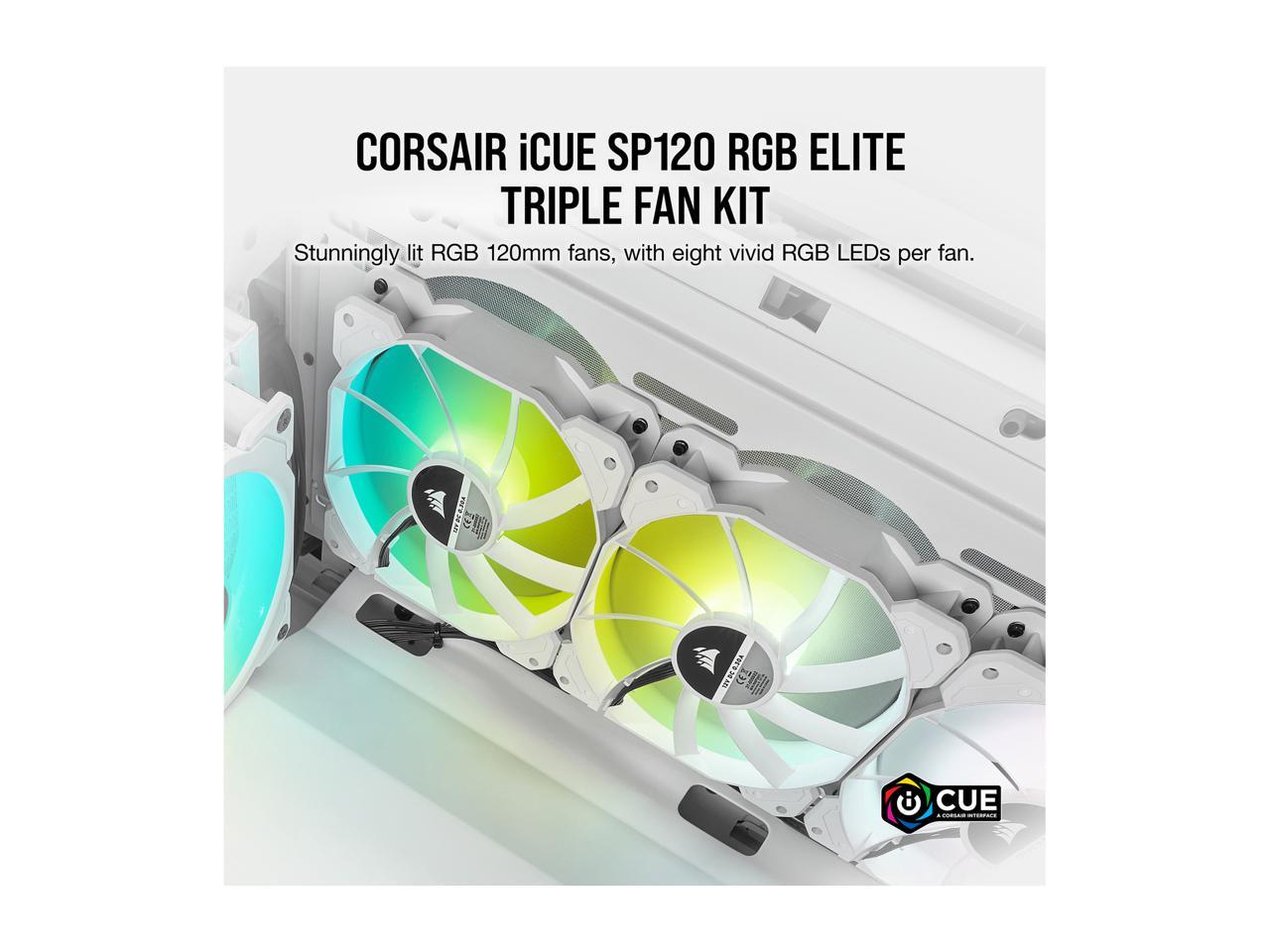 Corsair Icue Sp120 Rgb Elite Performance 120Mm White Pwm Triple Fan Kit With Icue Lighting Node