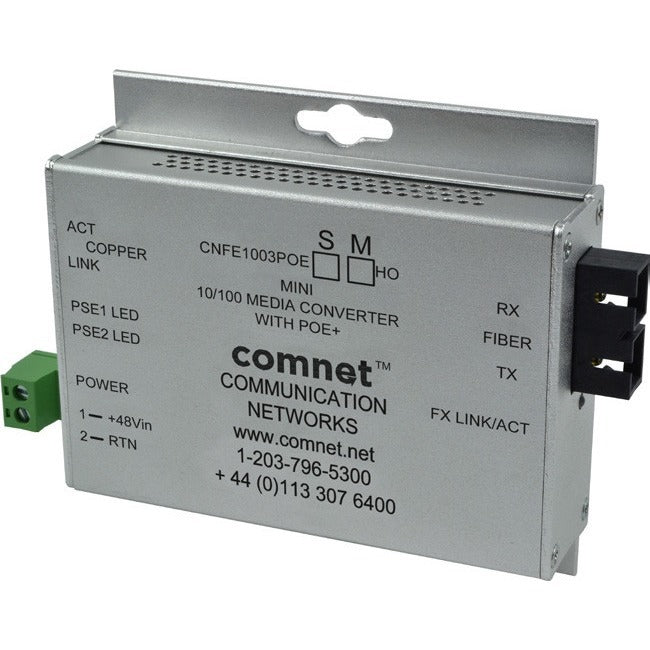 Comnet Industrially Hardened 100Mbps Media Converter With 48V Poe, Mini, Sfp Required