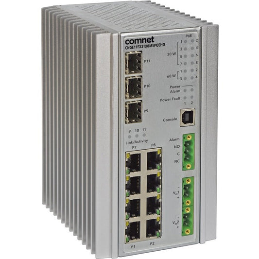 Comnet Industrially Hardened 11 Port Gigabit Managed Ethernet Switch Cnge11Fx3Tx8Mspoe/24