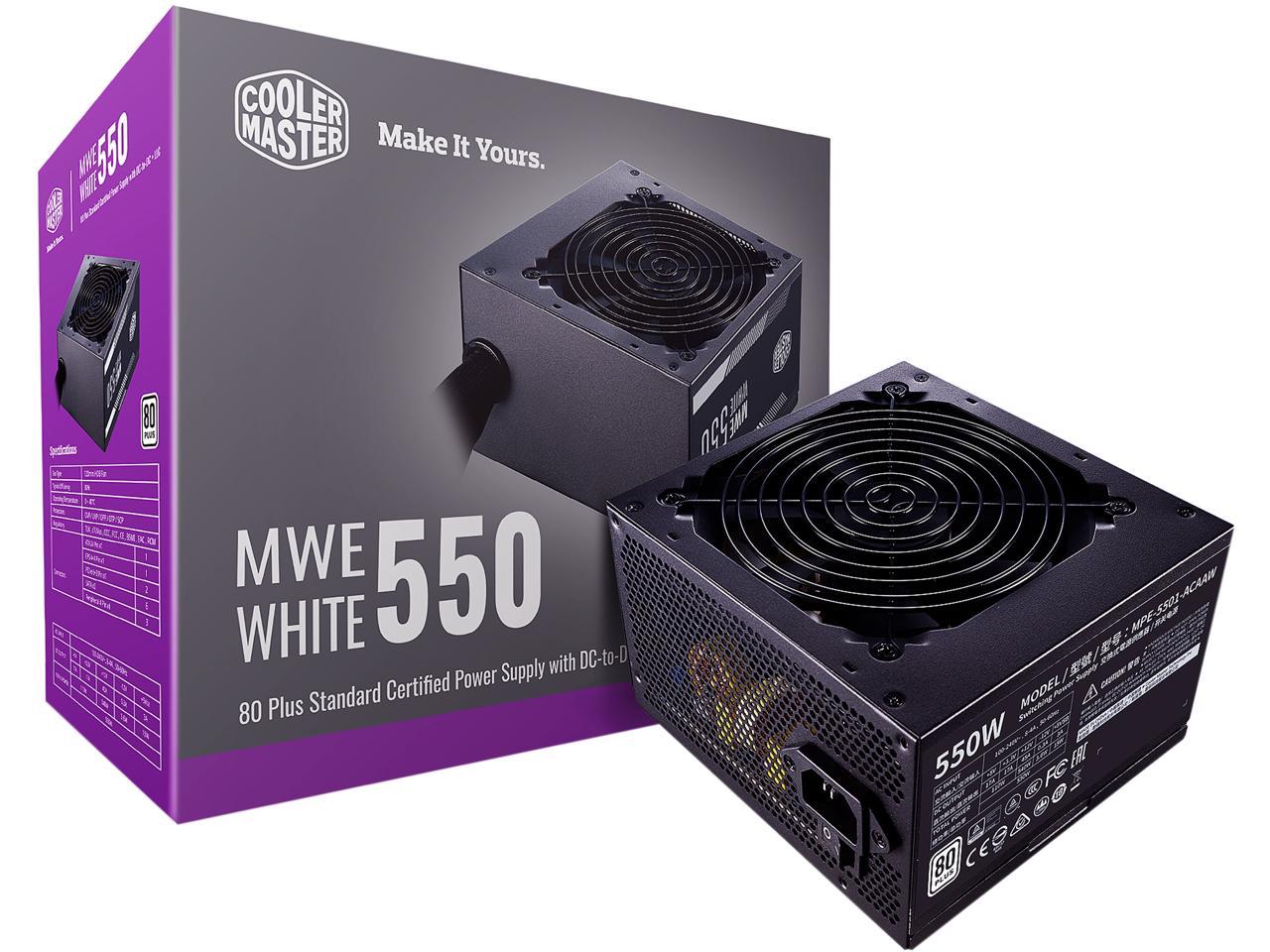 Cooler Master Mpe-5501-Acaaw-Us Mwe 550 White 550W 80+ White Psu W/ Hydro-Dynamic-Bearing Silent 120Mm Fan, Single +12V Rail, Flat Black Cables