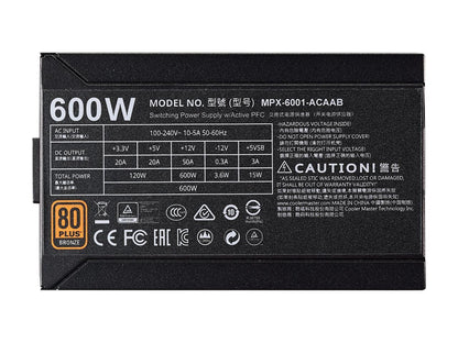 Cooler Master Mwe Bronze 600 Mpx-6001-Acaab-Us 600W 80 Plus Bronze Atx 12V V2.31 Power Supply