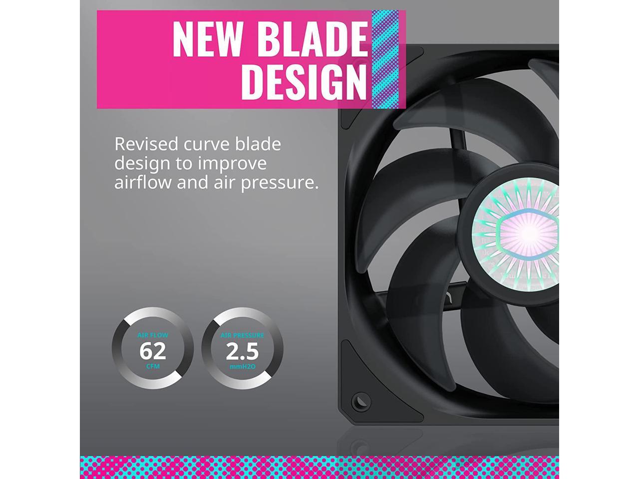 Cooler Master Sickleflow 120 V2 All-Black Square Frame Fan With Air Balance Curve Blade Design, Sealed Bearing, Pwm Control For