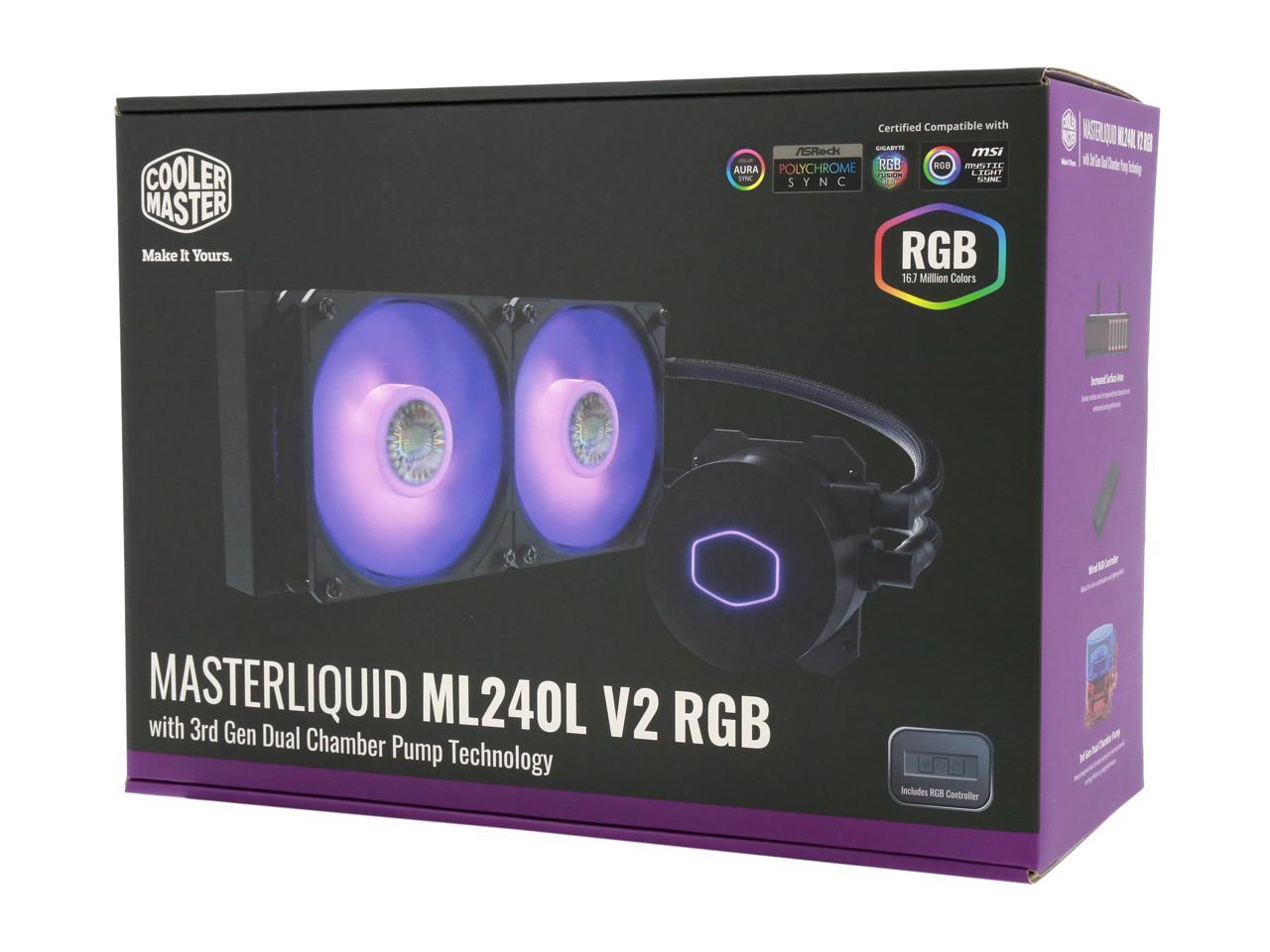 Coolermaster Masterliquid Ml240L Rgb V2, Close-Loop Aio Cpu Liquid Cooler, 240 Radiator, Dual