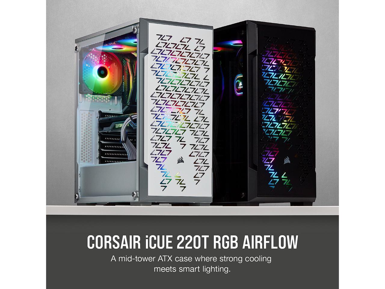Corsair Icue 220T Rgb Airflow Cc-9011173-Ww Black Steel / Plastic / Tempered Glass Atx Mid Tower Computer Case