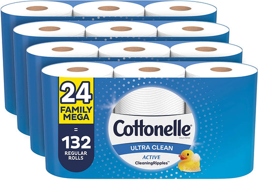 Cottonelle Ultra Clean With Active Cleaningripples Texture, Strong Bath Tissue, 24 Family Mega Rolls