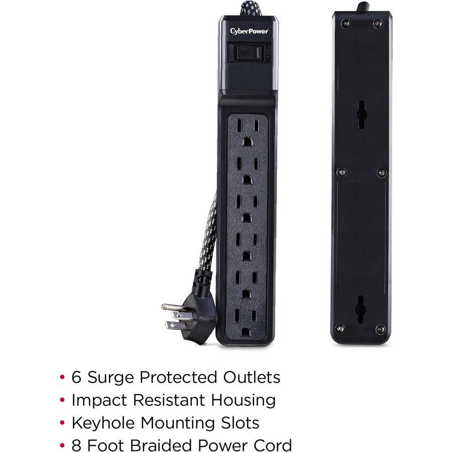 Cyberpower B608B Surge Protector Black 6 Ac Outlet(S) 2.4 M