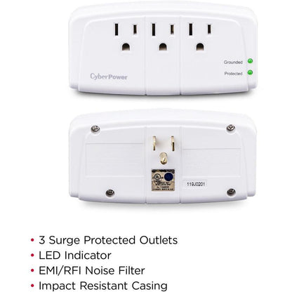 Cyberpower Csb300W Surge Protector White 3 Ac Outlet(S) 125 V