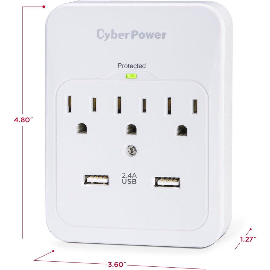 Cyberpower Csp300Wur1 Surge Protector White 3 Ac Outlet(S) 125 V