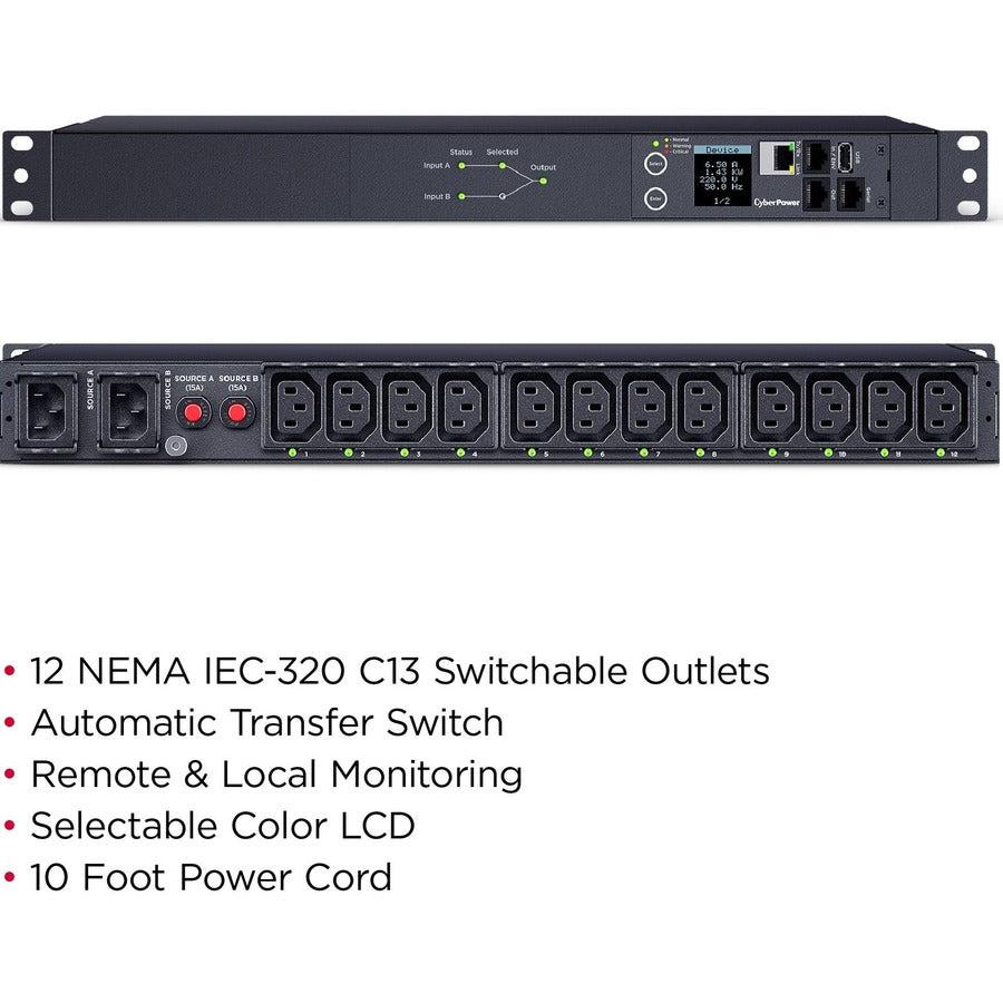 Cyberpower Pdu44004 Power Distribution Unit (Pdu) 12 Ac Outlet(S) 1U Grey