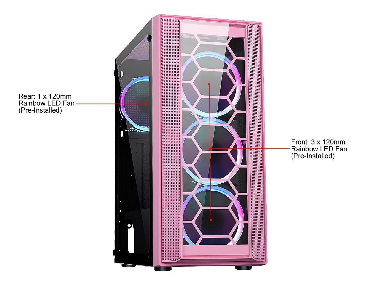 Diypc Rainbow-Flash-F4-P Pink Usb 3.0 Steel / Tempered Glass