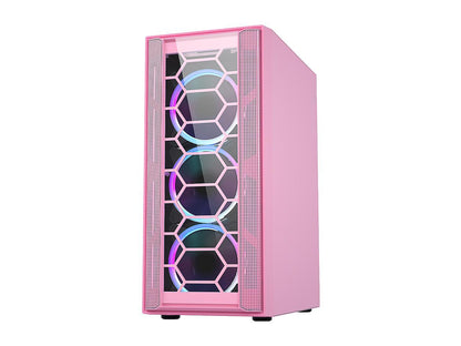 Diypc Rainbow-Flash-F4-P Pink Usb 3.0 Steel / Tempered Glass Atx Mid Tower Computer Case, 4 X 120Mm Autoflow Rainbow Led Fans (Pre-Installed)