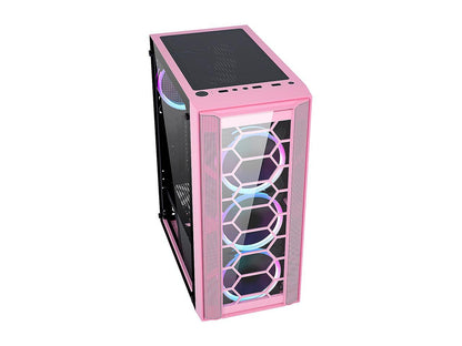 Diypc Rainbow-Flash-F4-P Pink Usb 3.0 Steel / Tempered Glass Atx Mid Tower Computer Case, 4 X 120Mm Autoflow Rainbow Led Fans (Pre-Installed)