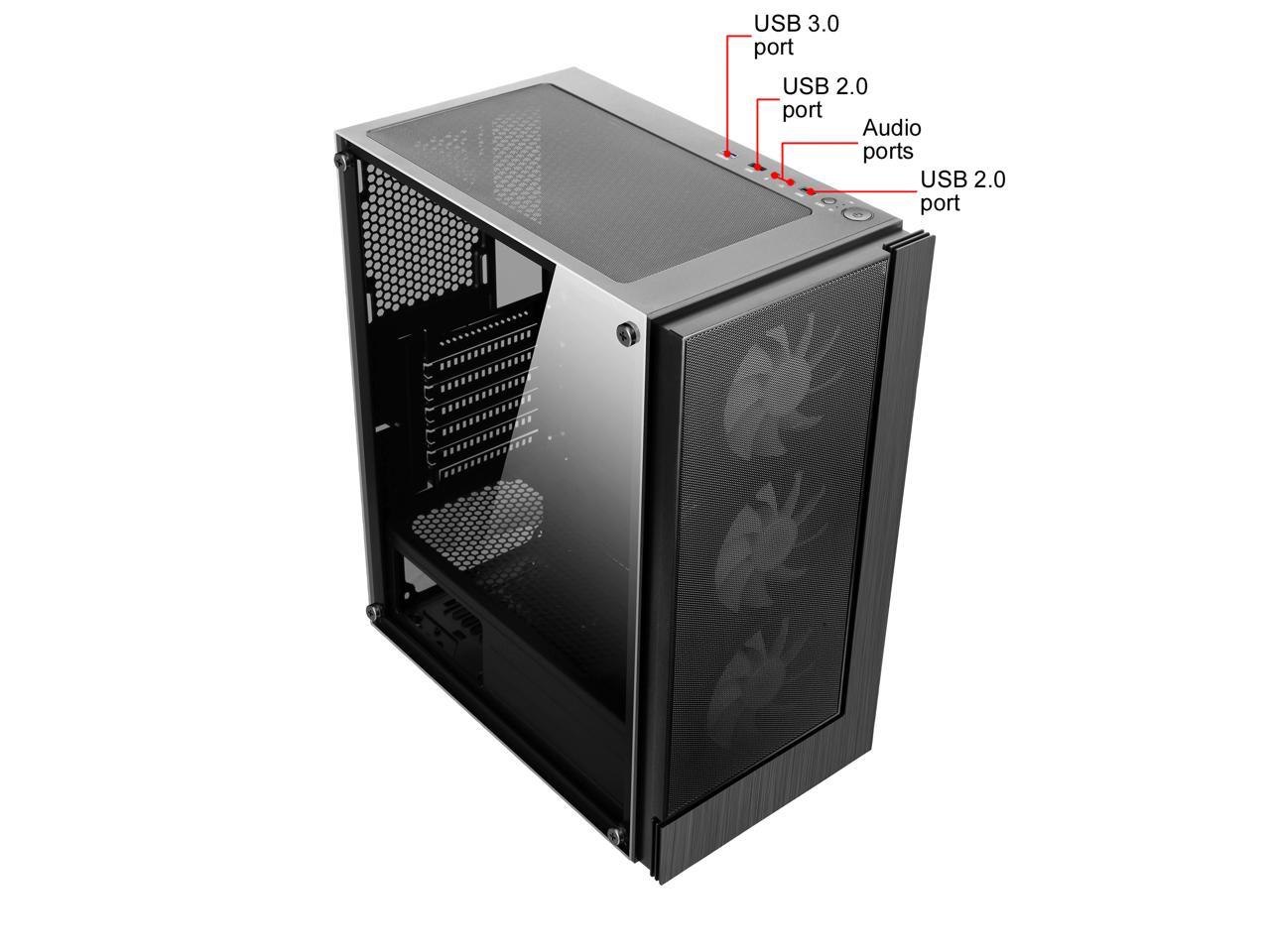 Diypc Shadow-H3-Argb Black Steel / Tempered Glass Atx Mid Tower Computer Case W/ 3 X 120Mm Halo Argb Led Fans Pre-Installed
