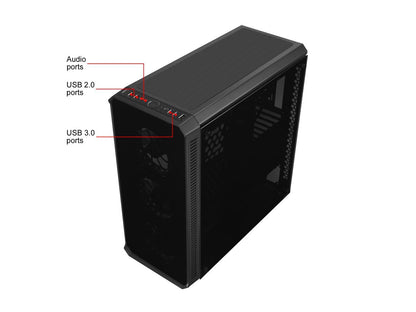 Diypc Vanguard-Rgb Black Dual Usb3.0 Steel/ Tempered Glass Atx Mid Tower Gaming Computer Case