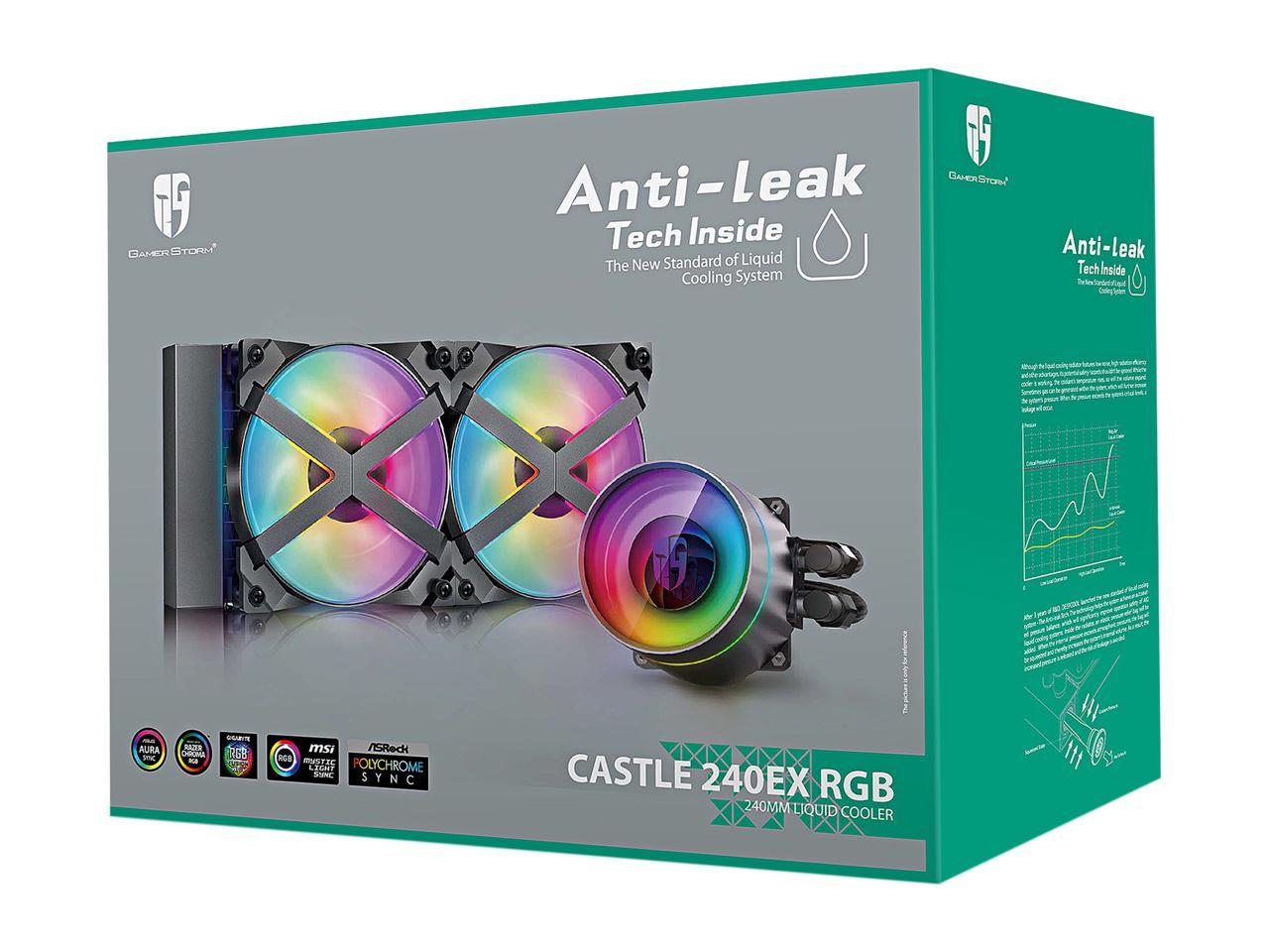 Deepcool Castle 240Ex Rgb Aio Liquid Cpu Cooler, Anti-Leak Technology, Two Mf120Gt A-Rgb Pwm Fans,