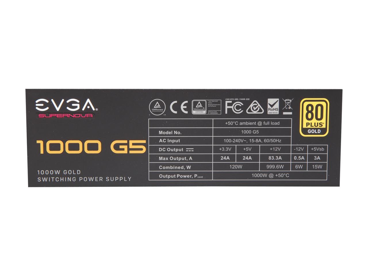 Evga Supernova 1000 G5, 80 Plus Gold 1000W, Fully Modular