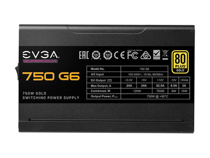 Evga Supernova G6 Series 220-G6-0750-X1 750W 80 Plus Gold Fully Modular 10 Year Warranty Power Supply