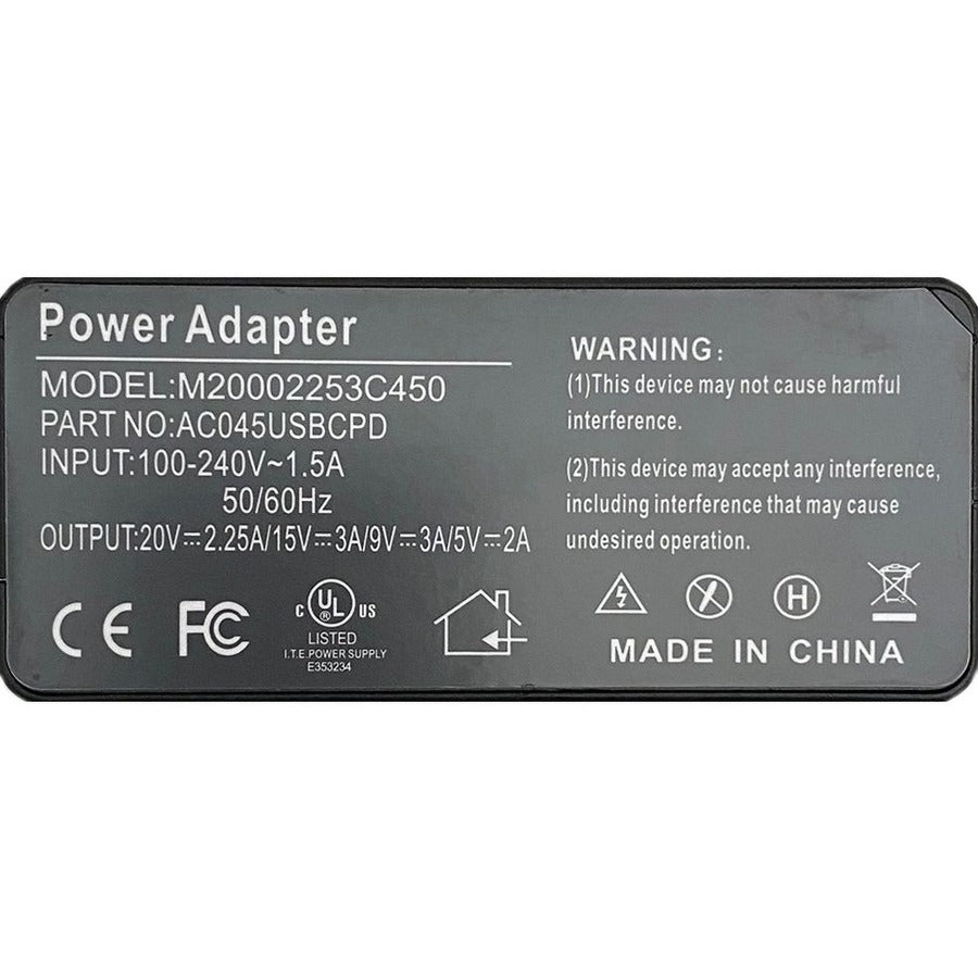 Ereplacements Ac045Usbc Power Adapter/Inverter Outdoor 45 W Black