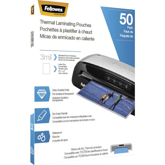 Fellowes Thermal 3Mil,Laminating Pouches Letter 50Pk