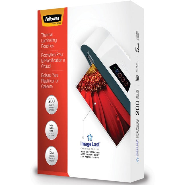 Fellowes Thermal Laminating Pouches - Imagelast&Trade;, Jam Free, Letter, 5Mil, 200 Pack