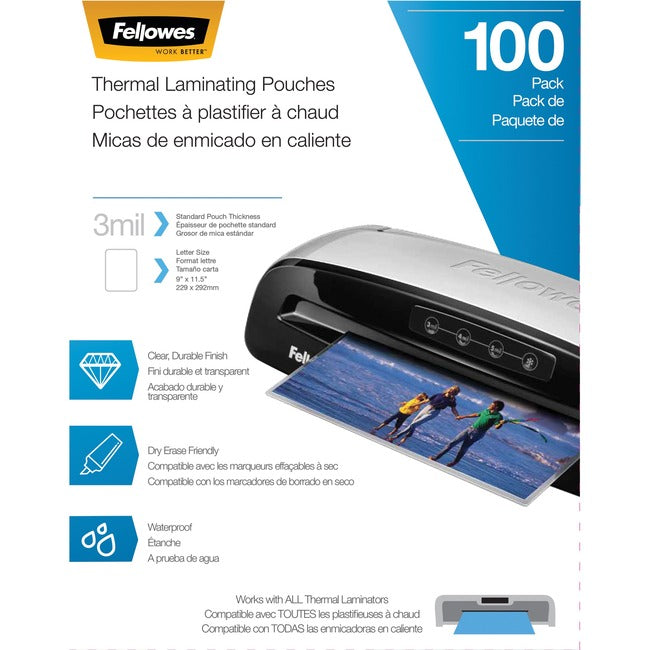 Fellowes Thermal Laminating Pouches - Letter, 3 Mil, 100 Pack