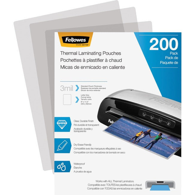 Fellowes Thermal Laminating Pouches - Letter, 3 Mil, 200 Pack